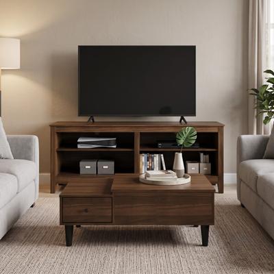Clayfell Kittery TV Stand with Shelves and Caribou Lift-Top Coffee Table Set, Rustic Entertainment Center with Hidden Storage