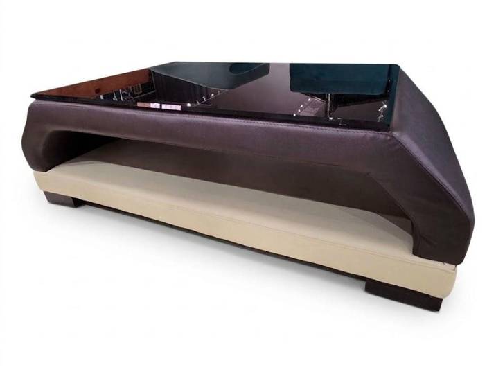 JVmoebel Couchtisch Stilvoller Couchtisch Schwarz Glastisch Leder Optik Beistelltisch (1-St., 1-tlg)