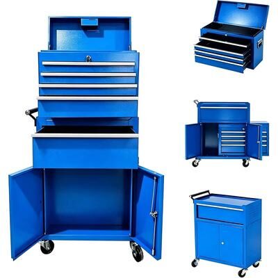 Garvee 2-in-1 5 Drawer Rolling Tool Chest with Wheels, Lockable Metal Storage Organizer, Tool Box and Cabinet, Blue