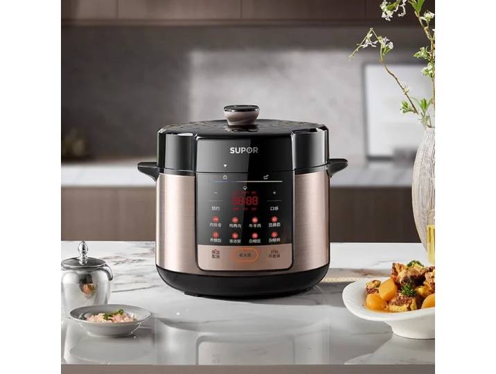 Autocuiseur Électrique Multifonction Supor 5L à Haute Pression, Cuisson Rapide, Double Cuve, Sans Odeur, pour Usage Domestique avec Fonction de Programmation