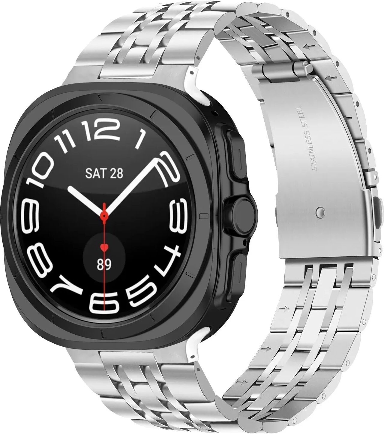INF Kompatibel mit Samsung Galaxy Watch 8 Edelstahl Uhrenarmband - Integriertes Sieben-Perlen-Design Silber