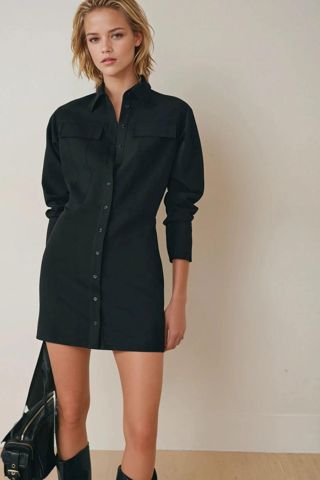 Hiccup Mini-Hemdkragenkleid - Schwarz