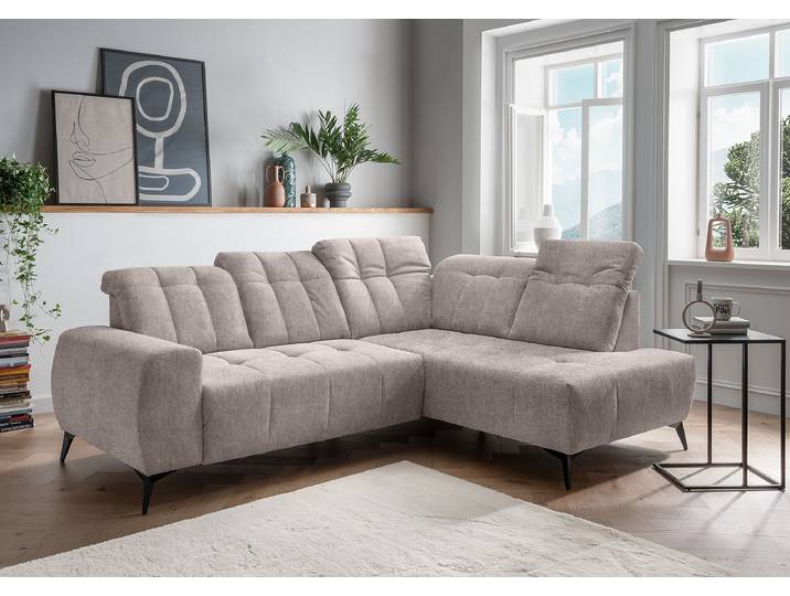 Ecksofa mit Ottomane & Funktion Grau Webstoff Colonia 261 x 104 x 200cm Ottomane davorstehend rechts Modern