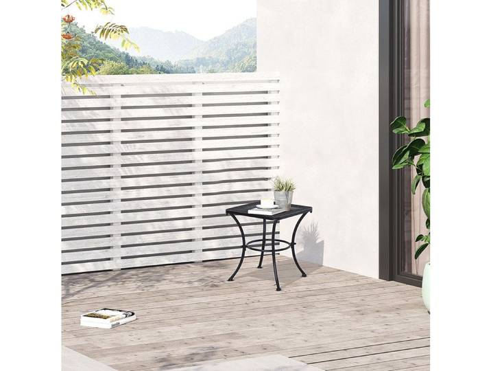 Table basse de jardin en métal noir à plateau grille pour terrasse balcon et jardin 45 × 45 × 50 cm - UVRION