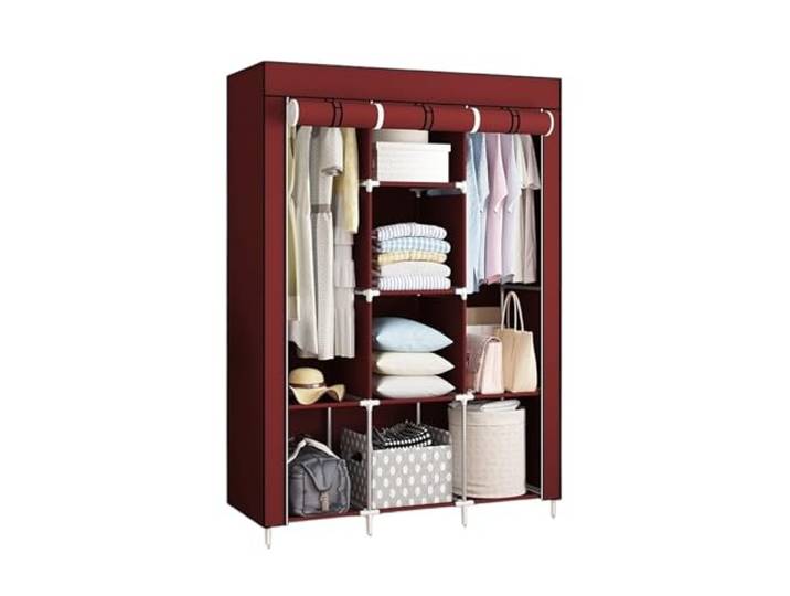 MCLIUJIA Mobiler Kleiderschrank Kleiderständer Mit Abdeckrahmen for Aufhängen Von Kleidung, Tragbare Schränke Lagerregalen Schneller und einfacher Aufbau(Rood)
