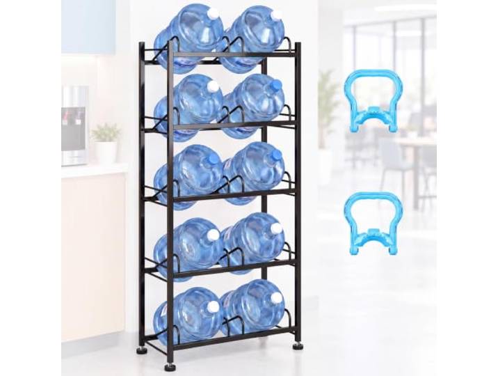 10 Fächer Wasserkrug Rack Aufbewahrung 18,9 l Wasserkühler Flaschenhalter Abnehmbarer Flaschenhalter für 5 Etagen, robustes Kühlregal – Organizer für Küche, Büro, Wohnzimmer, Schwarz