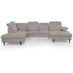 WOHNLANDSCHAFT Sora U mit Schlaffunktion und verstellbarer Sitztiefe, Kopfstützen und Armlehne, 365 cm, Hellbraun, Rechts