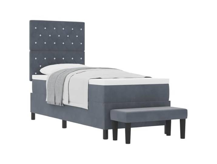 PUGYNBK Boxspringbett, Dunkelgrau, 200 x 80 cm, Samt Robuster Holzrahmen, mittlere Schaumstoffmatratze, weiches Kopfteil, einfache Reinigung