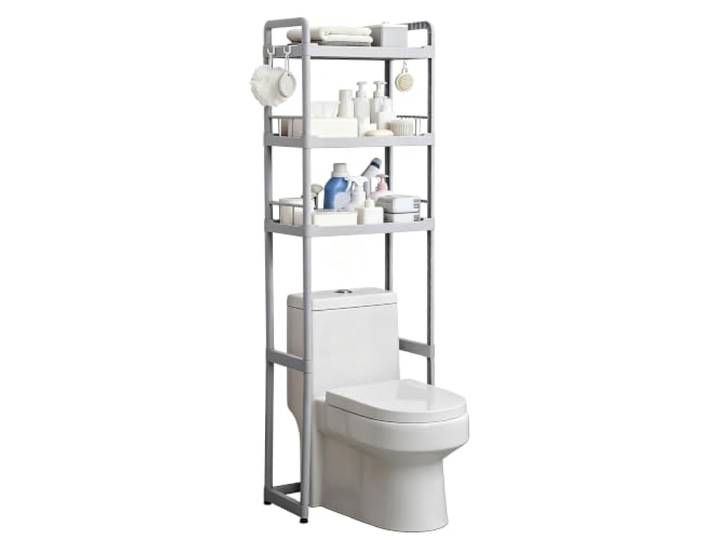 JINGSHIQIAOPL Freistehendes Regal Über Toilette Kunststoff, 3 Ebenen WC Regal Über Die Toilette Wasserfest, Geeignet für Pflegeprodukte, Handtücher, Waschküche(Gray,174cm/68.5in)