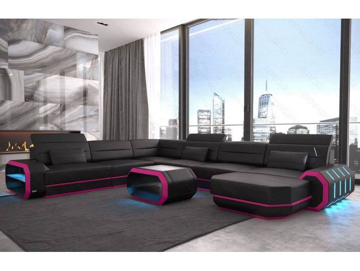XL Wohnlandschaft Roma U-Form in Leder