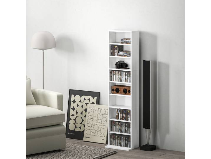 HOMCOM Étagère CD/DVD 6 Niveaux Réglables Blanc 33x24x140cm