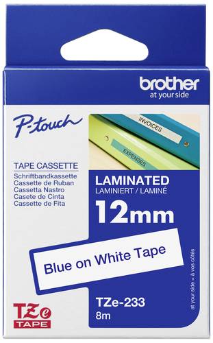 Brother TZe TZe-233 Bandfarbe: Weiß Schriftfarbe:Blau 12mm 8m