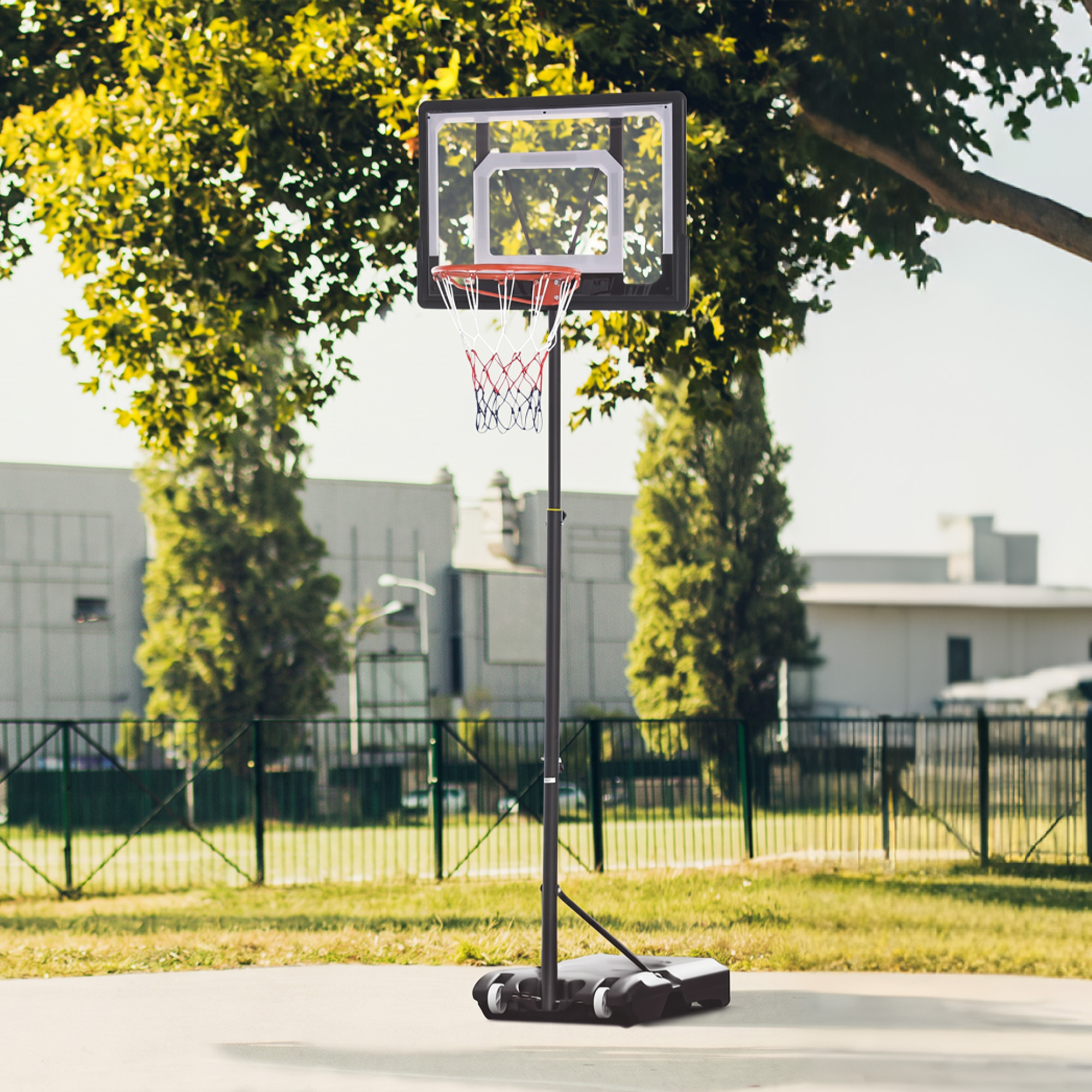 Homcom Canestro da Basket con Altezza Regolabile 160-210cm, 2 Ruote e Struttura in Acciaio, Nero Aosom