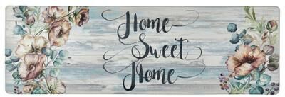 SoHome Cozy Living Home Sweet Home Floral Anti-Fatigue Kitchen Mat, Grey/Blue
