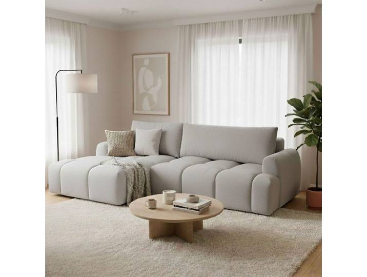 Canapé d'angle à gauche convertible en tissu texturé gris - ZEPHYR