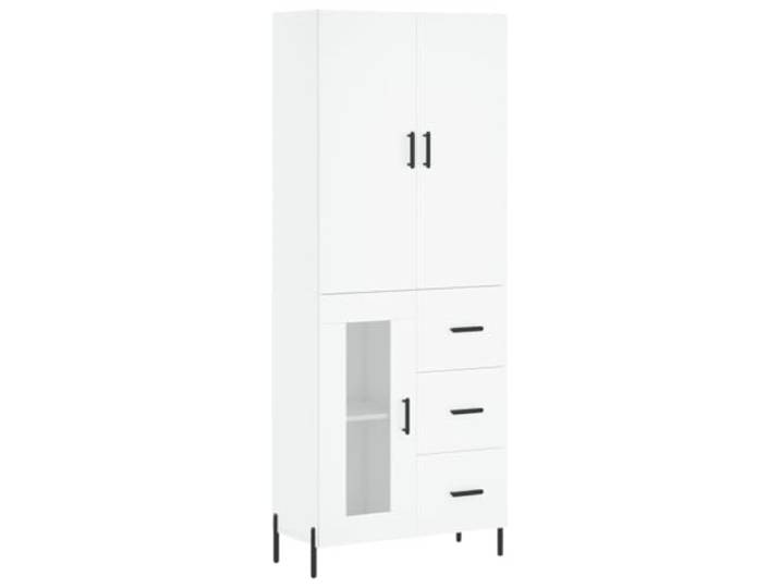 GHVBNMF Highboard Weiß 69,5x34x180 cm Holzwerkstoff Kommode Schrank Elegantes Highboard in Weiß mit Glas & Metallfüßen für Wohnzimmer und Flur. Viel Stauraum hinter stabilen Türen.