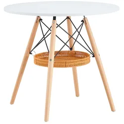 STILVORA Esstisch rund MDF Weiß/Holz Ø80 cm mit Ablagekorb