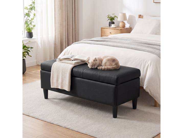 HOMCOM Banc-coffre 136L Similicuir Noir 110x41x42cm