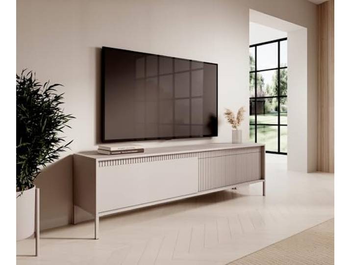 Generisch TV-Schrank Senso – TV Lowboard mit Stauraum, gerillte Fronten, Lowboard mit 2 Türen für Wohnzimmer, Schlafzimmer, Farbe: Beige, 187,5 x 53,4 x 39,5 cm