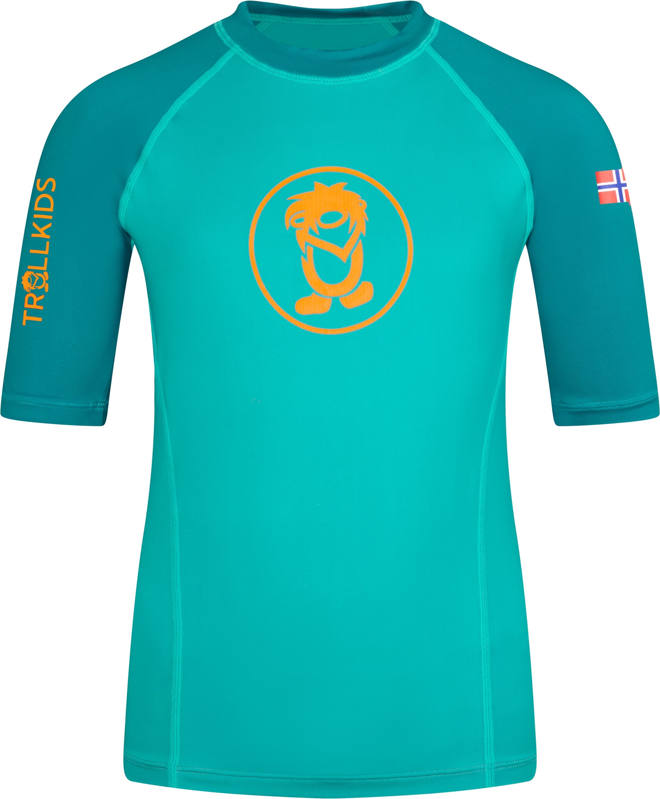 Bade-Shirt TROLLKIDS "KIDS KVALVIKA T", Kinder, Gr. 98, N-Gr, grün (sea grün, lagoon grün), Obermaterial: 92% Polyester, 8% Elasthan, Bikini-Oberteile Bade-Shirt, mit UV-Schutzfaktor 50+, kurzärmlig, für Kinder und Jugendliche