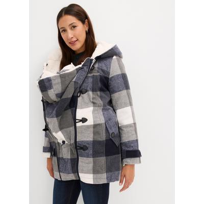 Umstandsjacke BONPRIX "Woll-Umstandsjacke mit Teddyfutter / Tragejacke", Damen, Gr. 42, blau (dunkelblau, grau kariert), Web, Obermaterial: 95% Polyester, 5% sonstige Fasern. Futter: 100% Polyester. Ärmelfutter: 100% Polyester, kariert, bequem ca....