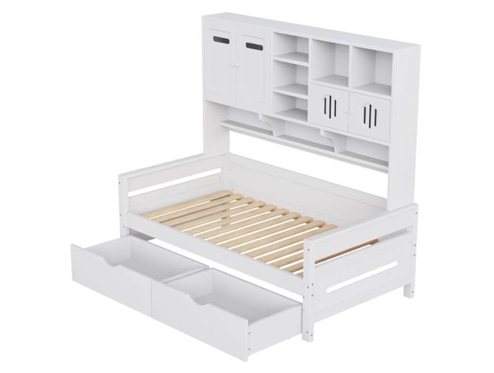 Lit multifonction en pin blanc 90 x 200 cm