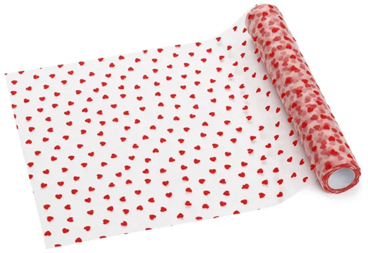 Party Deco Tafelloper Hartjes Tule Rood 9m