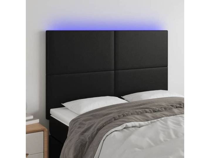 Tête de lit à LED-Armoire de tête de lit avec éclairage LED-Capitonnée Noir 144x5x118/128 cm Similicuir