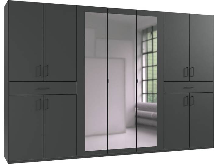 Drehtürenschrank WIMEX Tibet , grau (graphit), B:313cm H:208cm T:58cm, Holzwerkstoff, Schränke, Drehtürenschrank, mit Schubkästen auf bequemer Zugriffshöhe