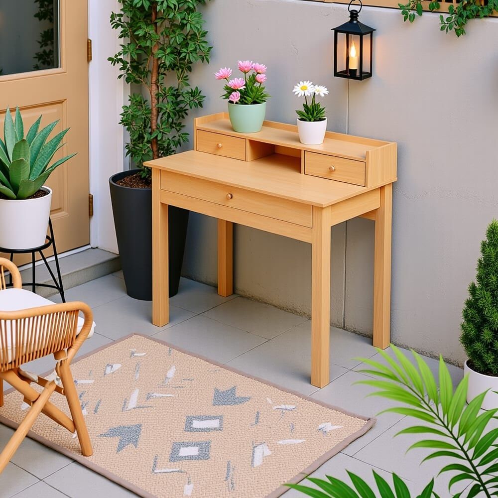 Urban Meuble Table de rempotage en bois clair avec tiroirs Beige 100x90x50cm