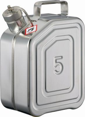 Transportkanister, Edelstahl 1.4301, 5 l, B 130 x T 200 x H 310 mm, Schraubkappe mit flexibler Welle