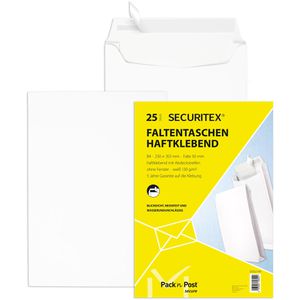 Securitex Faltentaschen B4, weiß, ohne Fenster, haftklebend, 25 Stück