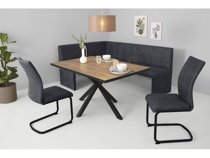 Essgruppe HELA SPREE , braun (artisan eiche, schwarz, vt anthrazit, vintage anthrazit), Microfaser, rechtsbündig, Sitzmöbel-Sets, Essgruppe, Esstisch 140x90 cm mit Dickkante, Microfaserbezug
