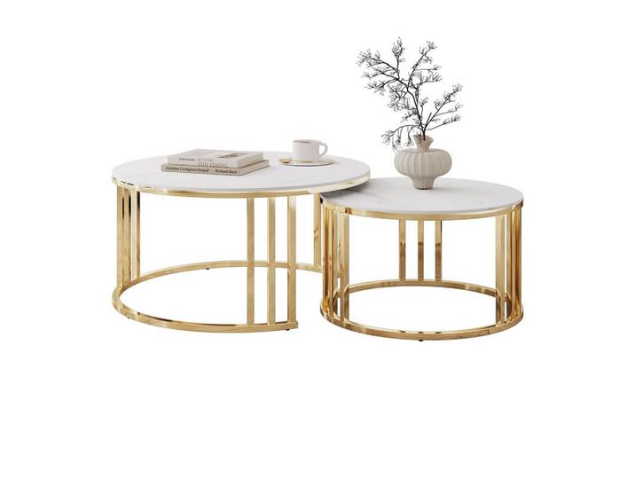 COUCHTISCH LIRA 2in1 mit goldenem Gestell und Marmorplatte