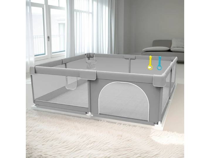 IMBABY Aire de jeux pour bébé 150x180 cm Parc pour bébé Boîte de clôture pour enfants grise avec parc de jeu d'angle de protection pour activité des enfants