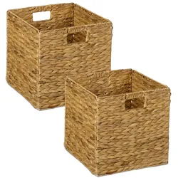 Relaxdays Aufbewahrungskorb, 2er Set, Wasserhyazinthe, Kleidung, Spielzeug, 30x30x30 cm, geflochtener Regalkorb, natur