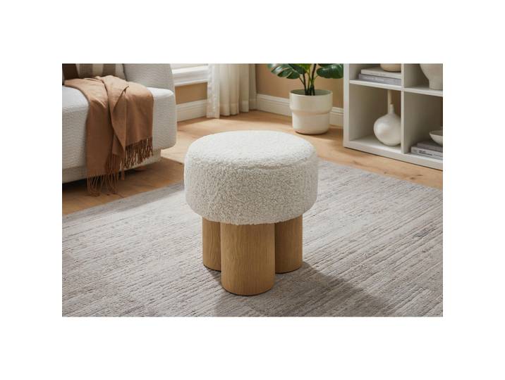 Livetastic Hocker, Natur, Weiß, furniert, rund, 50x49x50 cm, Wohnzimmer, Hocker, Sitzhocker