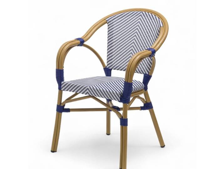 Fauteuil de terrasse LAZARE - Textilène bleu et blanc