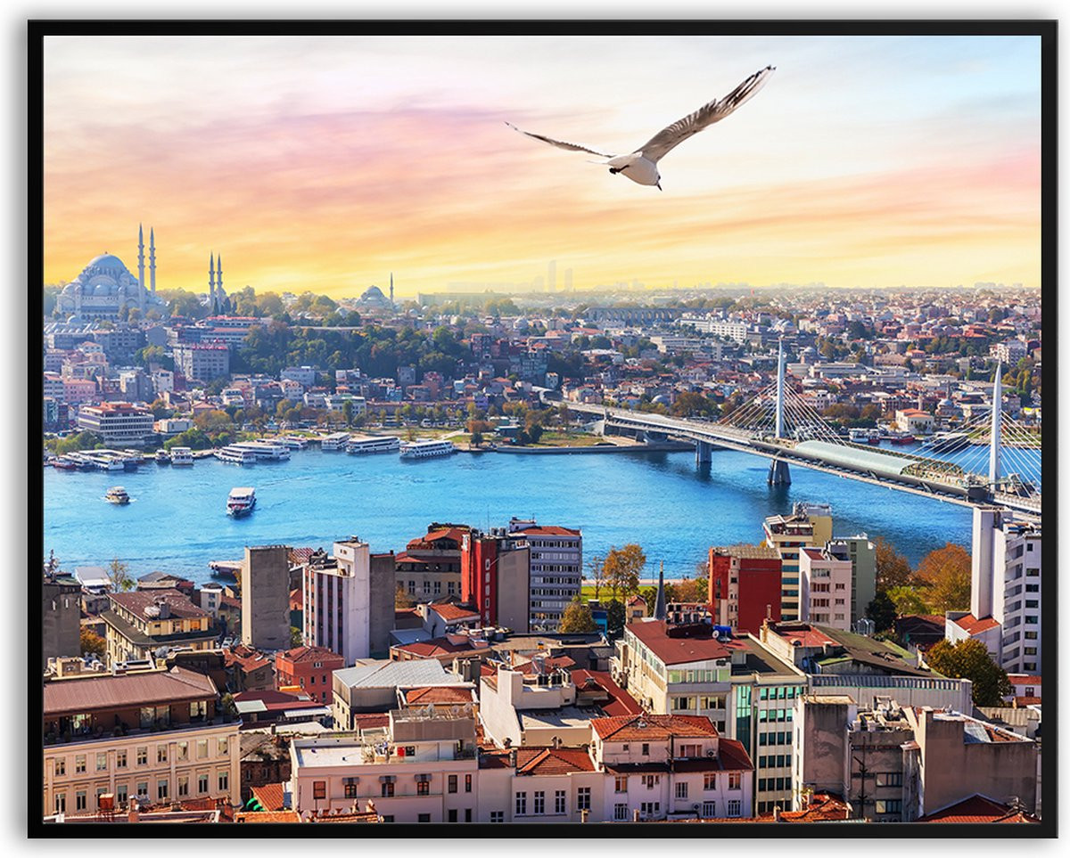 Hoogwaardige fotolijst met glas met Istanbul rivier poster, 50 x 70 cm