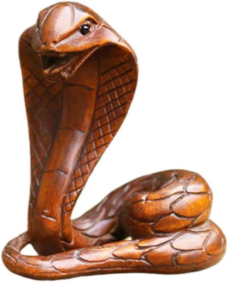 Handgesneden houten slang beeldje van boxwood voor Feng Shui decoratie