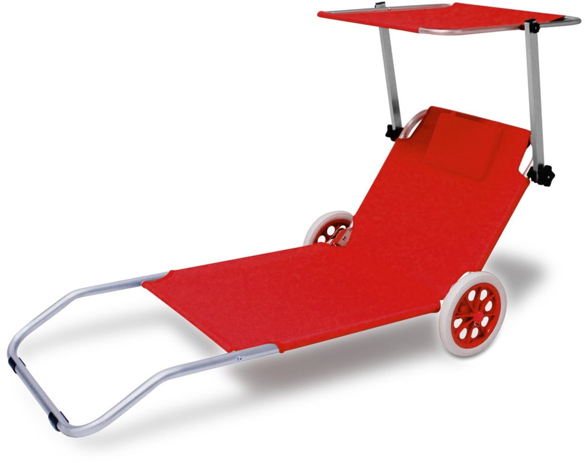 Casaria Ligstoel Kreta Rood - Opvouwbaar Aluminium Ligbed met Luifel en Wielen