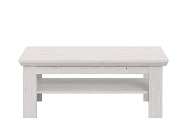 Forte Encanto Couchtsich 110, Landhausstil Couchtisch mit Ablage, Wohnzimmer, Holzwerkstoff, Pinie Weiß Holzdekor, 110 cm breit x 45 cm hoch x 60 cm tief