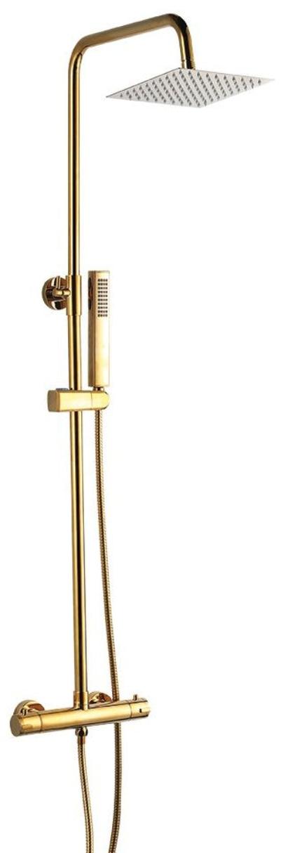 Duschsäule Gold mit Thermostat-Armatur eckige Regenbrause