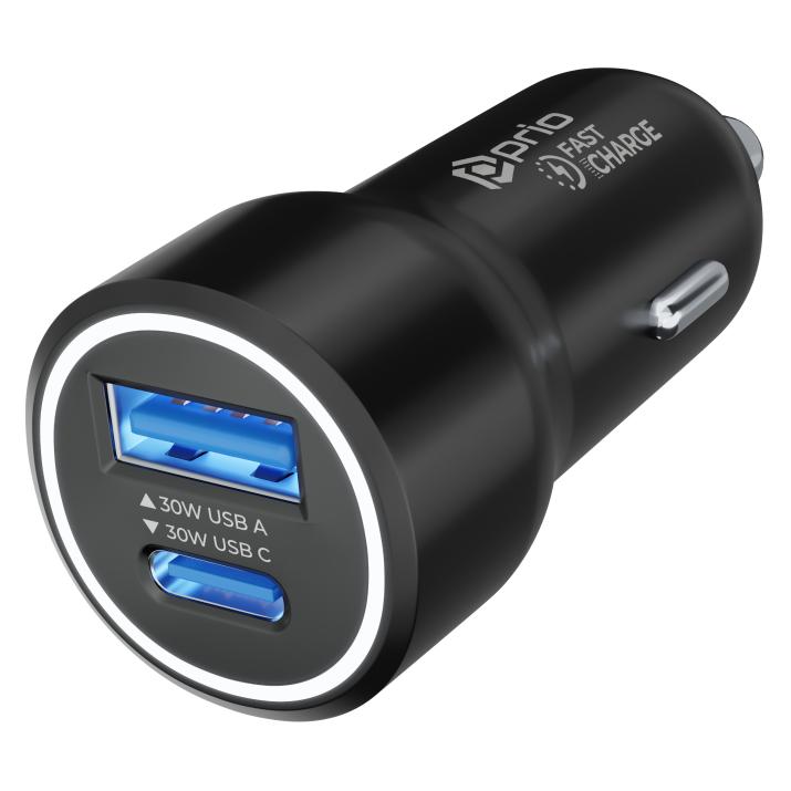 prio Fast Charge Car Charge 30W PD (USB C) + 30W (USB A) schwarz (PCC-1105)