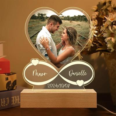 Inspired Living Personalized Acrylic Plaque With Photo And Names For Couples Anniversary Gift warm Light