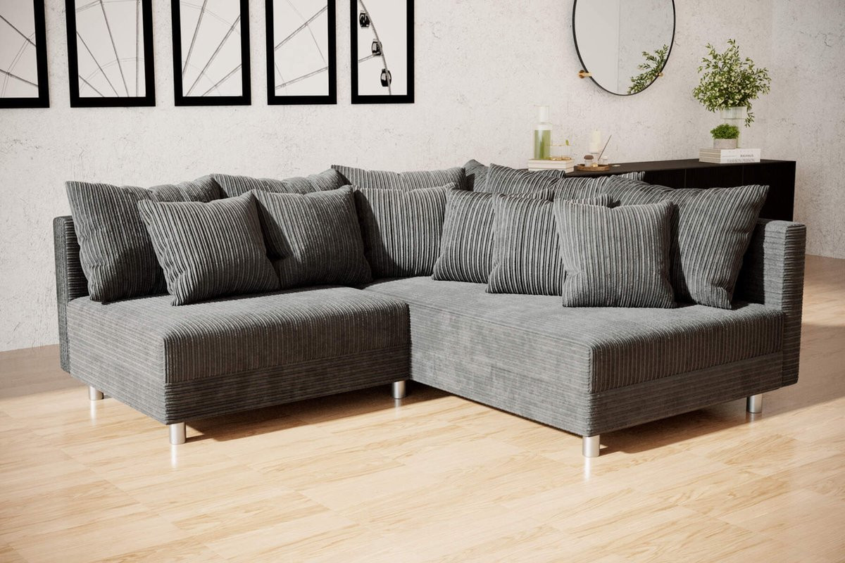 Seatsandbeds Hoekbank Denver Mini Corduroy Donkergrijs