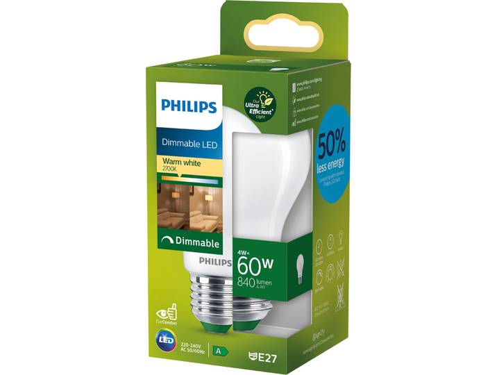 Philips LED CLA 60W A60 E27 2700K FR UE D SRT4 - Farbe: matt - LED - Lichtfarbe: Warmweiss - Material: Kunststoff- LED Leuchtmittel