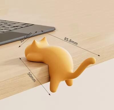 Combo Retail Shop Cute Cat Shaped Creative Desktop Hooks, Key Holder Organizer For Office Desk, Bag Storage Hooks, Table Edge Key Chain yellow