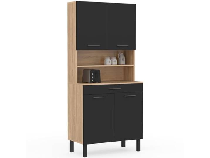 IDMarket - Küchenbuffet 80 cm CINA 4 Türen + Schublade in Buchenholzoptik und schwarz
