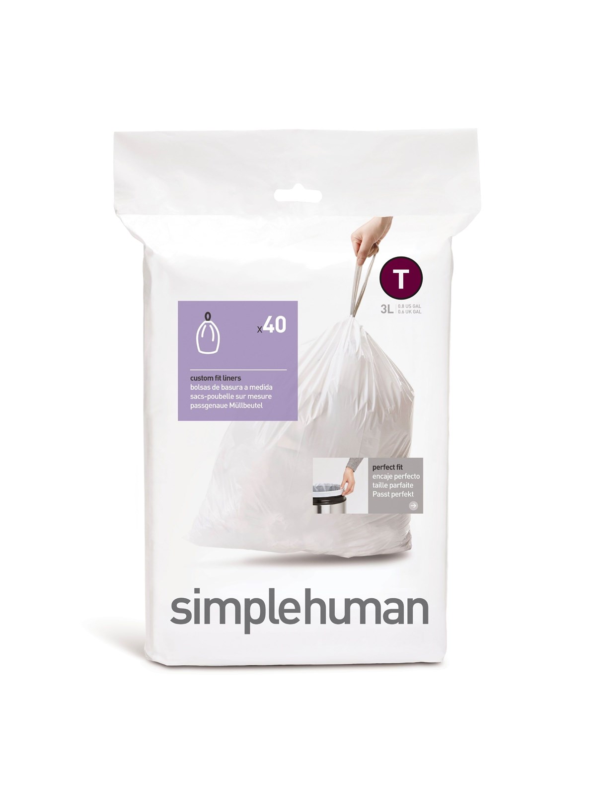 Simplehuman Code T maßgeschneiderte Müllbeutel, Packung mit 20, weiß